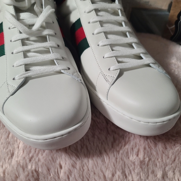 GUCCI Stripe Ace High Top miro soft leather Mens shoes white/multicolor size 10 - Picture 14 of 15